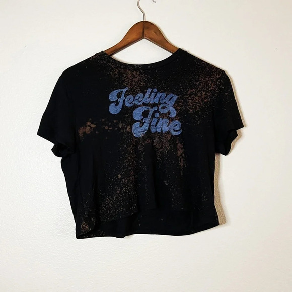 Cropped Graphic Tee Shirt Acid Wash Top Size Large “Feeling Fine” Boutique NEW - Picture 8 of 8